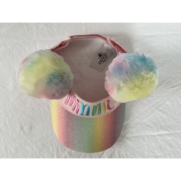 Disney Minnie Mouse Pastel/ Cotton Candy Dream Visor with Pom Pom Summer Hat Cap
